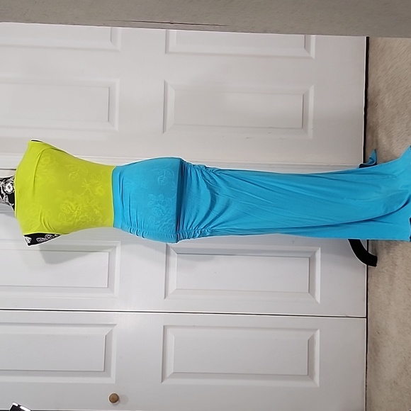 Bebe Neon Green And Teal Ruched Maxi Dress S - Picture 6 of 10